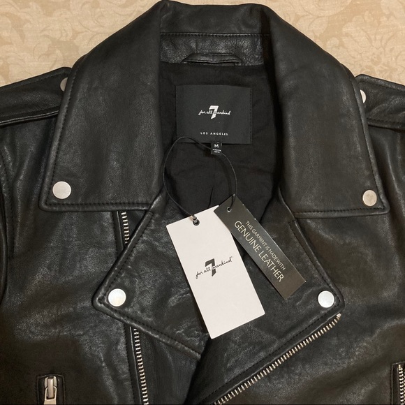 7 For All Mankind Black Leather Moto Jacket Size M - Picture 3 of 11